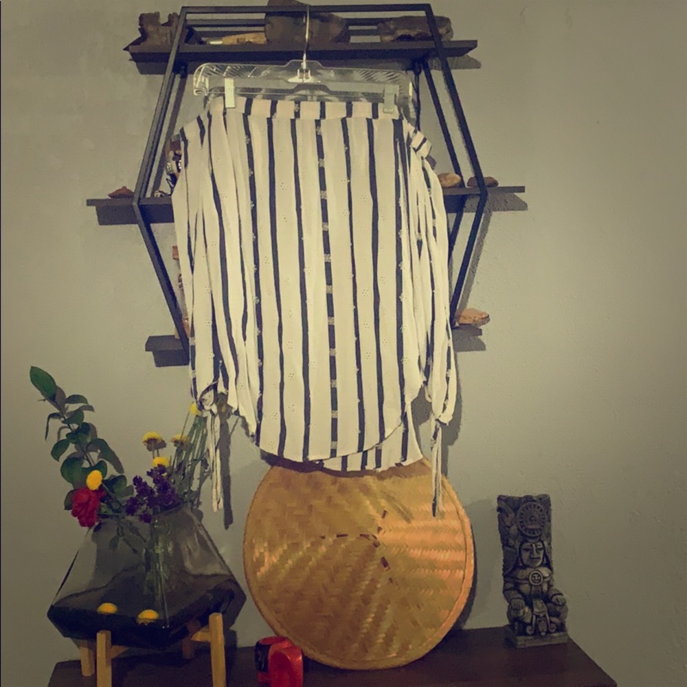 Off the shoulder striped white and blue shirt